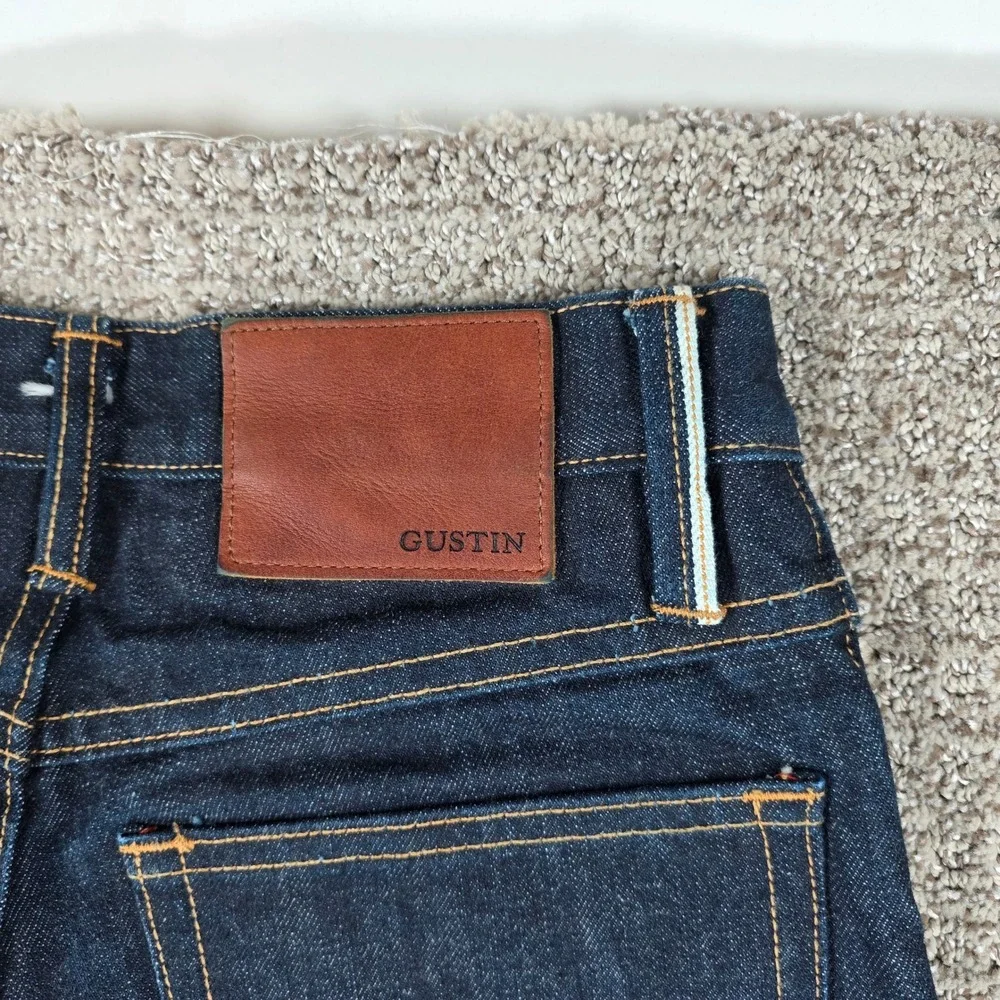 Gustin Mens Raw Selvedge 28x34 Denim Jeans Slim Fit Dark Wash Indigo Made in USA